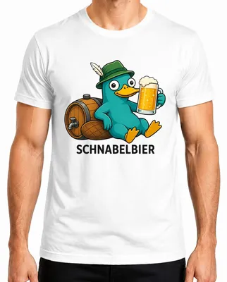 Zdjęcie produktu dla Koszulka męska, biała, rozmiar M, z motywem "Schnabelbier", "Schnabeltier", "Seppelhut", "Bier Trinken", " ", "JGA"