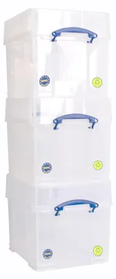 Imagen del producto de Caja de almacenamiento transparente, 35 litros, juego de 3 unidades, apilable, con asas para uso doméstico