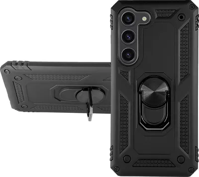 Produktbild von RING HÜLLE Armor für Samsung Galaxy A56 5G Handy Outdoor Case Ständer Cover Bumper Finger-Halterung 360 Grad drehbarer Ring Silikon Kunststoff Schwarz Handyhülle für magnetische KFZ Halterung