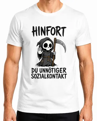 Imagen del producto de Camiseta para hombre, blanca, talla L, con el texto: "Hinfort: Contacto social innecesario. La muerte: Declaración. Sarcasmo."
