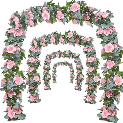 Produktbild von Hängende Rosenranken Kunstblumen Girlande - 4 Stück für Hochzeit und Wohnkultur