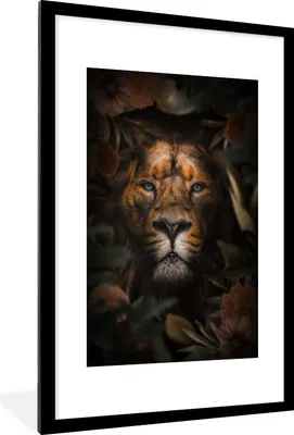 Produktbild von MuchoWow® MuchoWow® Gerahmtes Poster Löwe - Dschungel - Schwarz 60x90 cm - Poster mit zchwarzem Bilderrahmen - Dekoration - Wandposter Wohnzimmer - Hochwertig
