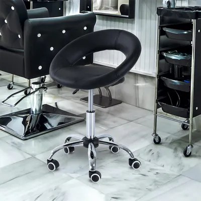 Produktbild von Rollhocker höhenverstellbar mit Rückenlehne, Arbeitshocker Drehhocker Bürohocker, Kunstleder Metall, Schwarz | 50 x 54 x 66–78 cm | Sitzhöhe 45–57 cm
