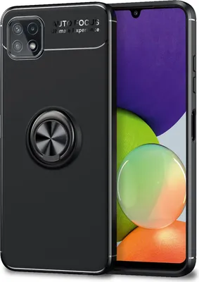 Produktbild von NALIA Matt-Schwarze Ringhülle für Samsung Galaxy A22 5G, 360° Ring Standfunktion Schwarz