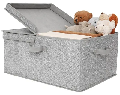 Produktbild von Stück grauer Stoffbox mit Deckel, faltbare Aufbewahrungsbox für Kleidung und Spielzeug