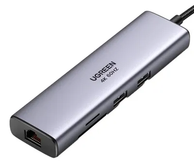 Image de Hub Ugreen USB-C 7-en-1 2xUSB 3.0 + HDMI + USB-C + RJ45 + SD/TF Gris