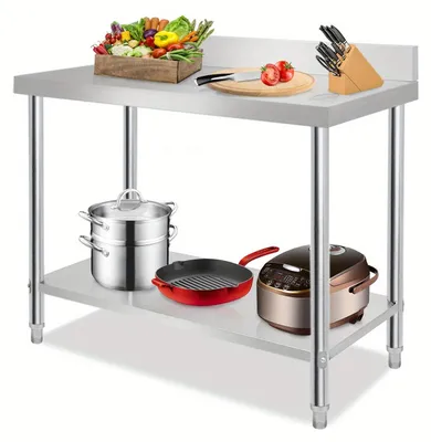 Productafbeelding van Roestvrijstalen Werkbank – RVS Keukentafel – Voorbereidingstafel Met Opstaande Rand – 120x60x85 cm – Verstelbaar