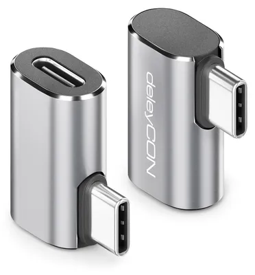 Produktbild von deleyCON USB-C Winkeladapter flach 90 Grad, 40Gbps, 240W, 8K60Hz, 2 Stück
