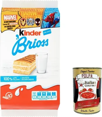 Produktbild von 12x Kinder Ferrero Brioss Kuchen mit Milch italienisch classic Frühstück brioche kekse 10x30g + Italian Gourmet polpa 400g