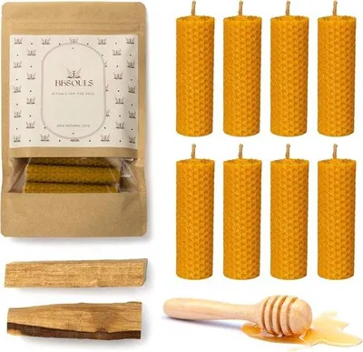 Image de Bougies en cire d'abeille faites à la main, lot de 8, décoratives
