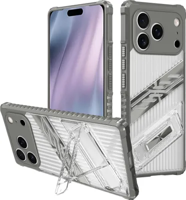 Immagine prodotto di Custodia ibrida per Apple iPhone 17 Pro con supporto in platino TPU Hybrid PC Cover Grigio