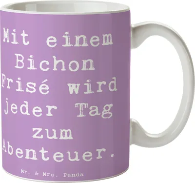 Produktbild von Mr. & Mrs. Panda haferl Spruch Bichon Frisé Abenteuer - Lavendeltraum - Geschenk, liebevoll, Magie, Hunderassen Beschreibung, Teetasse, Lebensfreude, Keramikbecher, Tasse