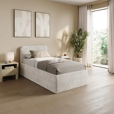 Produktbild von Home Collective Polsterbett 100x200 cm Doppelbett Bett mit verstellbarem Lattenrost & Stauraum, wählbare Matratze Kaltschaum H3 viele Größen verfügbar | Kordstoff Hellbeige