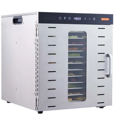 Produktbild von 1000 W Edelstahl-Dörrautomat - 300 x 280 mm - 10 Stk Tabletten - 360° Trockendörrgerät - 30-90°C Temperaturregelung - 0,5 bis 48-Stunden-Timer