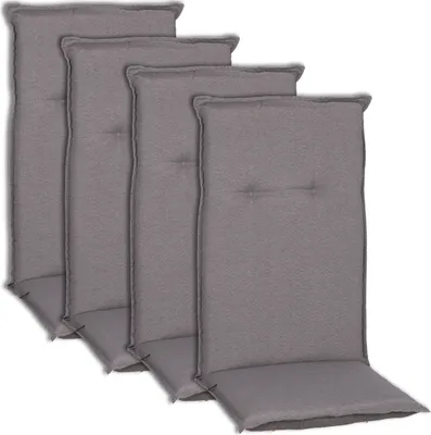 Produktbild von NYVI Hochlehner Auflagen Piemont 4er Set - 118x46x8 cm Hellgrau - Extra Starker 8cm Sitzpolster - Gartenmöbel Auflagen mit Halteband & Bindebändern