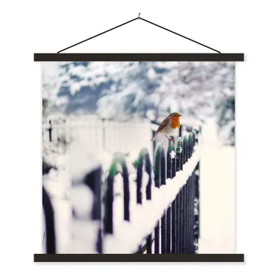 Produktbild von MuchoWow® Textilposter Rotkehlchen - Winter - Schnee 90x90 cm mit schwarzem Rahmen - Magnetisches