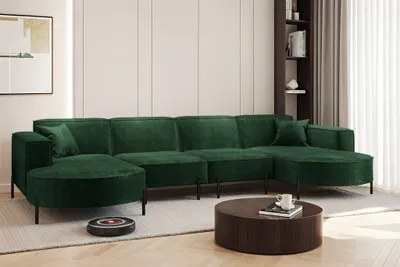 Produktbild von Wohnlandschaft U-Form Sofa VALENCIA XL in Stoff Noel Dunkelgrün