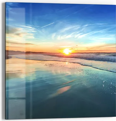Produktbild von DEQORI Glasbild Echtglas 30x30 cm 'Goldenes Küstenmeer' Wandbild Bild modern Deko