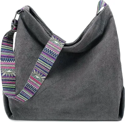 Produktbild von OKWISH Umhängetasche Damen Groß Cord Tasche Damen Handtasche Shopper Damen Henkeltasche für Uni Arbeit Mädchen Schule Grau