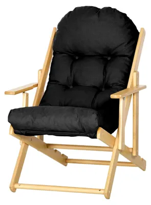 Produktbild von Faltbarer und neigbarer Sessel aus Holz für das Wohnzimmer mit dick gepolstertem Kissen - 71 x 89 x 96 cm schwarz