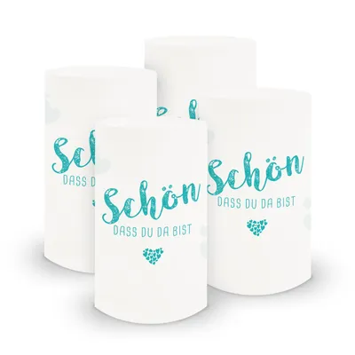 Produktbild von itenga 6x Windlicht Schön dass du da bist türkisblau 10cm