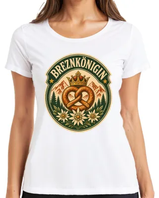 Produktbild von Breznkönigin Brezel Krone Alpen Edelweiß Bayern Lederhose Dirndl Damen T-Shirt, Weiß, XL