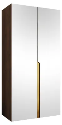 Produktbild von MIRJAN24 Kleiderschrank Mila 3 100 mit Spiegel, Schlafzimmer, Kleiderschrank, mit zwei Drehturen und mit Kleiderstange, Modern, Garderobenschrank (Farbe: Nuss Warmia + Gold)