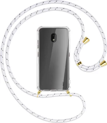 Produktbild von Handykette Backcover-Schutzhülle mit Band (Metall goldfarben) für Nokia 2.2 - weiß/grau