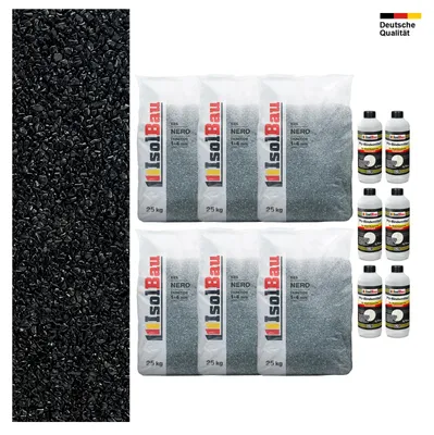 Steinteppich SET Nero 1-4mm Marmorkies 150kg + PU-Bindemittel Set für 15m²