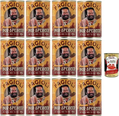 Produktbild von Fagioli alla Bud Spencer - schwarze Tex-Mex Bohnen in Sauce 400g - fertig zum Aufwärmen, reich an Ballaststoffen, italienisches Rezept - vegetarisch/vegan, 12x 400g + Italian Gourmet Polpa 400g
