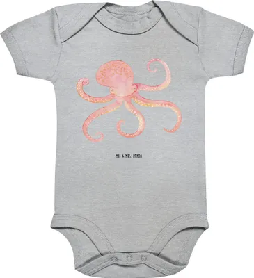 Produktbild von Mr. & Mrs. Panda Strampler Tintenfisch 1. - 3. Monat - Heather Grey - Geschenk, Einteiler, Babystrampler, Krake, Ozean, Wasser, Baby, Lustige Sprüche, Meer, Meerestier
