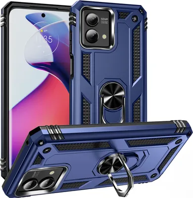 Obrázek produktu pro Pouzdro pro Motorola Moto G Stylus 5G 2023 dvouvrstvé robustní, vojenská ochrana pouzdro s držákem prstenu a stojánkem Modrý