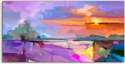 Produktbild von Coloray Canvas 120x60  Wandbild Leinwand Bilder Abstrakte Landschaft Bäume lila Himmel
