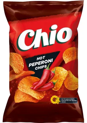 Obrázek produktu pro Chio Chips Hot Pepperoni bezlepkové vegetariánské veganské extra pálivé 150g