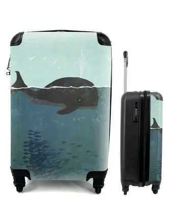 Produktbild von MuchoWow® Koffer Handgepäck Trolley Rollkoffer Kleine Reisekoffer mit 4 Rollen - Eine Illustration eines Wals und einer Unterwasserwelt - Cabin Size < 55x40x23 cm & 55x40x20 cm - Fotokoffer - Kabinenkoffer - Boardgepäck - Reise-Box - Reisekoffer - Reisegepäck - Koffer mit Bild - Trolley für Kinder