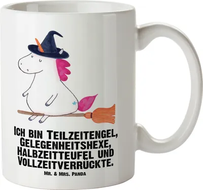 Produktbild von Mr. & Mrs. Panda weisse tasse Einhorn Hexe - Weiß - Geschenk, Teufel, Frau, Freundin, Große, Engel, Haferl, Pott, Deko, jumbotasse, Einhörner, Keramiktasse