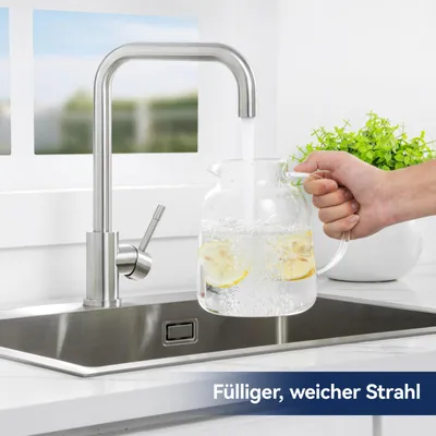 Produktbild von Cecipa Niederdruck Küchenarmatur Gebürsteter Edelstahl, Wasserhahn Küche für Kleinspeicher, 7-Form Auslauf, 360° Drehbar, Spültischarmatur Edelstahl
