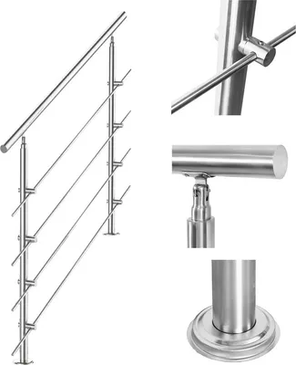 Produktbild von Treppengeländer 120cm 5 Querstreben Edelstahl Geländer und Handläufe Balkongeländer Aufmontage Treppe Brüstung Balkon Pflegeleicht Innen und Außen Brüstung