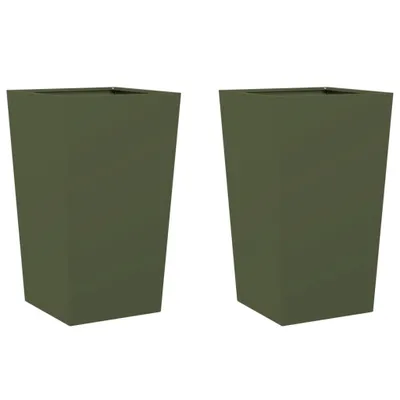 Produktbild von vidaXL Pflanzkübel 2 Stk. Olivgrün 45x45x75 cm Stahl