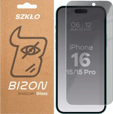 Produktbild von Bizon Glass Clear Shadow Privacy Panzerglas für iPhone 16/15/15 Pro, getönt
