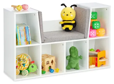 Kinderregal mit Sitzbank, 6 Fächer, 63x103x30 cm, Weiß
