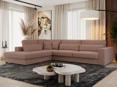 Produktbild von MKS MEBLE Ecksofa Sofa L-Form Grau Struktur, Wohnlandschaft L-Form, Couch L Form, Sofagarnitur Couchgarnitur Polsterecke, Breite: 316 cm - Savona L - Rosa Boucle - Links