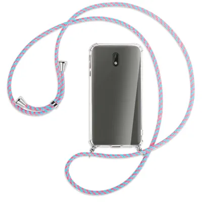 Produktbild von Handykette Backcover-Schutzhülle mit Band (Metall silberfarben) für Nokia 3 - pink/mint