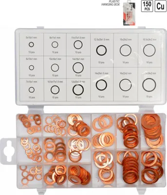Produktbild von 150 Tlg Kupferdichtringe Kupferringe Sortiment Unterlegscheiben Dichtringe Set