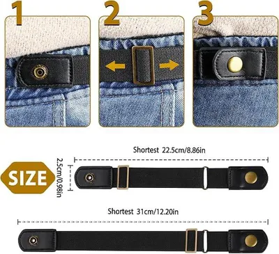 Produktbild von Gürtel ohne Schnalle - Elastischer Hosengürtel - 2 Stück Schwarz - Unsichtbarer Gürtel - Verstellbarer - für Jeans, Hosen und Arbeitskleidung