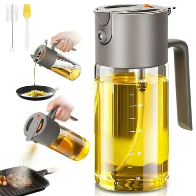 Imagen del producto de Pulverizador y dispensador de aceite 2 en 1, de 500 ml, de vidrio, para la cocina, para asar a la parrilla y para ensaladas