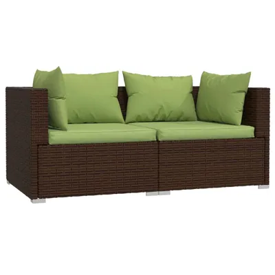 Image de vidaXL Canapé 2 places avec coussins Marron Poly rotin