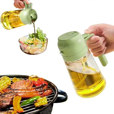 Produktbild von Olivenöl-Spenderflasche für die Küche, 2-in-1-Ölsprüher zum Kochen, 16 oz/470 ml Ölsprühflasche aus Glas mit Ausgießer, Ölzerstäuber in Lebensmittelqualität für Heißluftfritteuse, Salat, Braten, Grillen (grün)