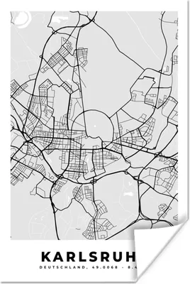 Produktbild von MuchoWow® Poster Stadtplan - Karte - Karlsruhe - Deutschland 40x60 cm - Plakate für die Wand - Poster Babyzimmer