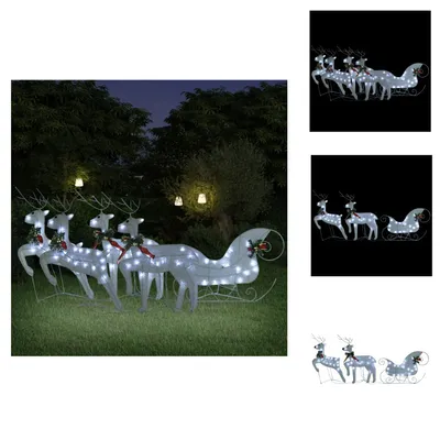 Image de vidaXL Décoration de Noël « Renne avec traîneau » 100 LED, pour l'extérieur, blanc - Éclairage de Noël